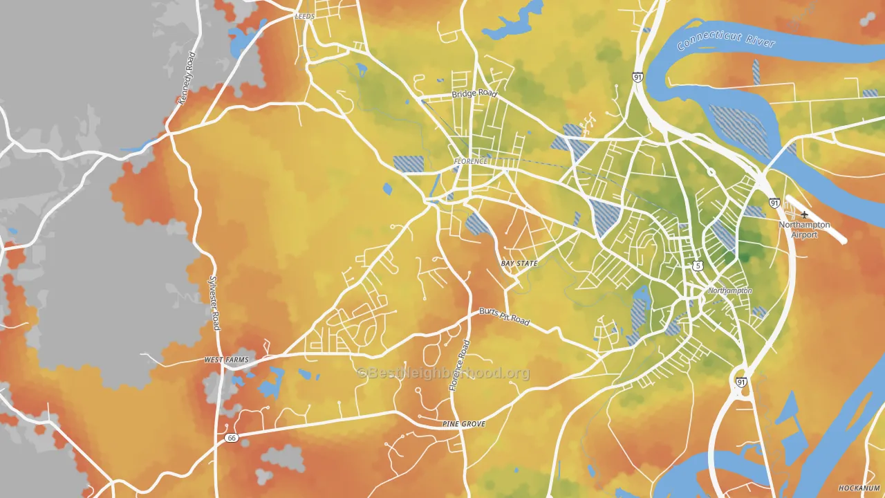 Bike Grade map of Florence, MA