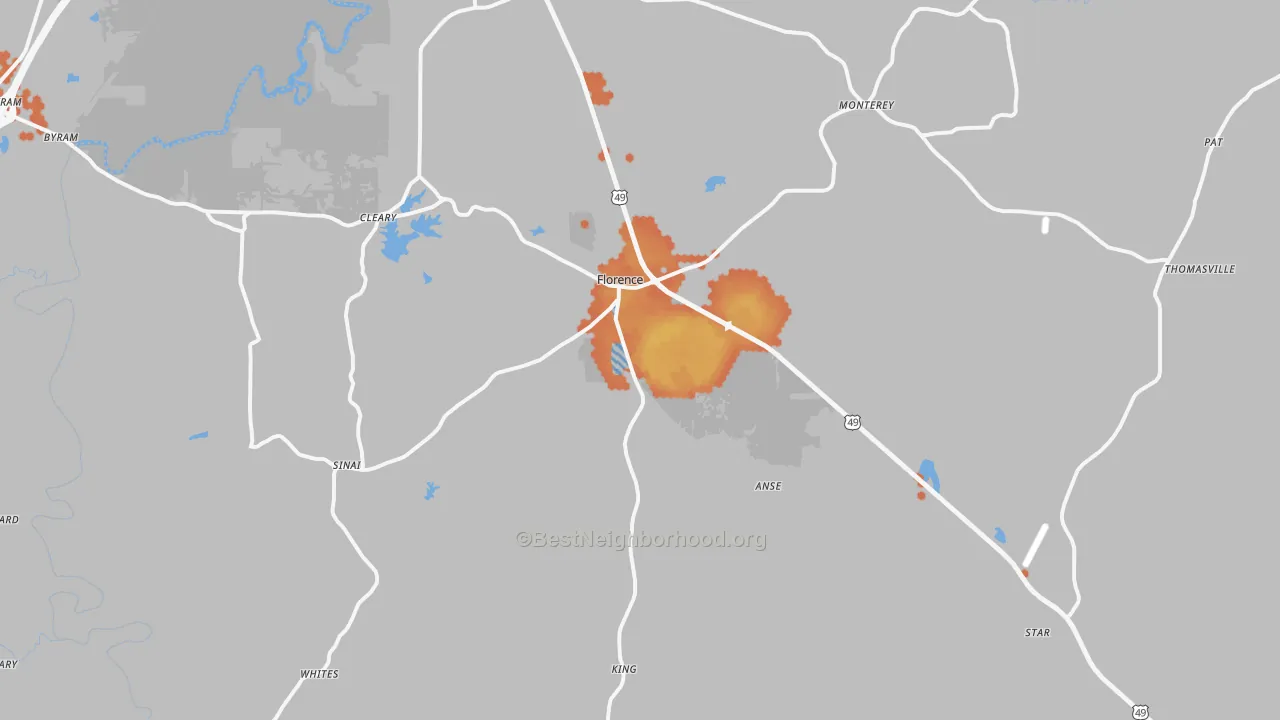 Bike Grade map of Florence, MS