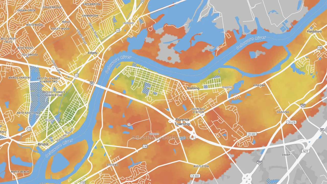 Bike Grade map of Florence, NJ