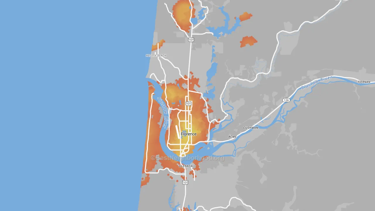 Bike Grade map of Florence, OR