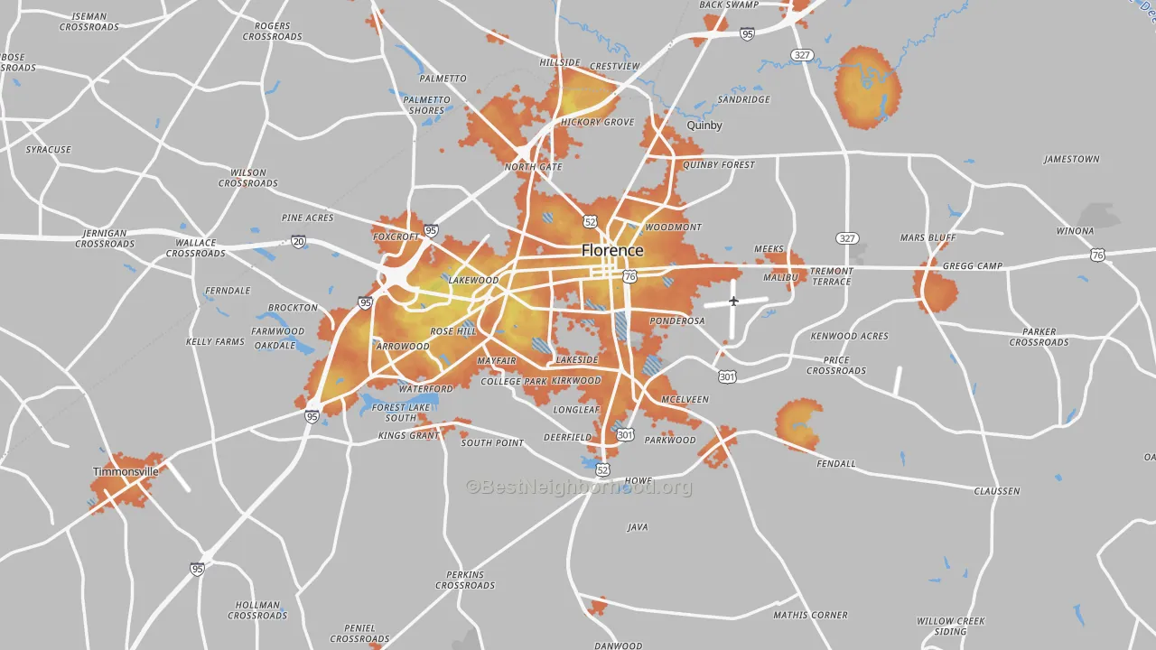 Bike Grade map of Florence, SC