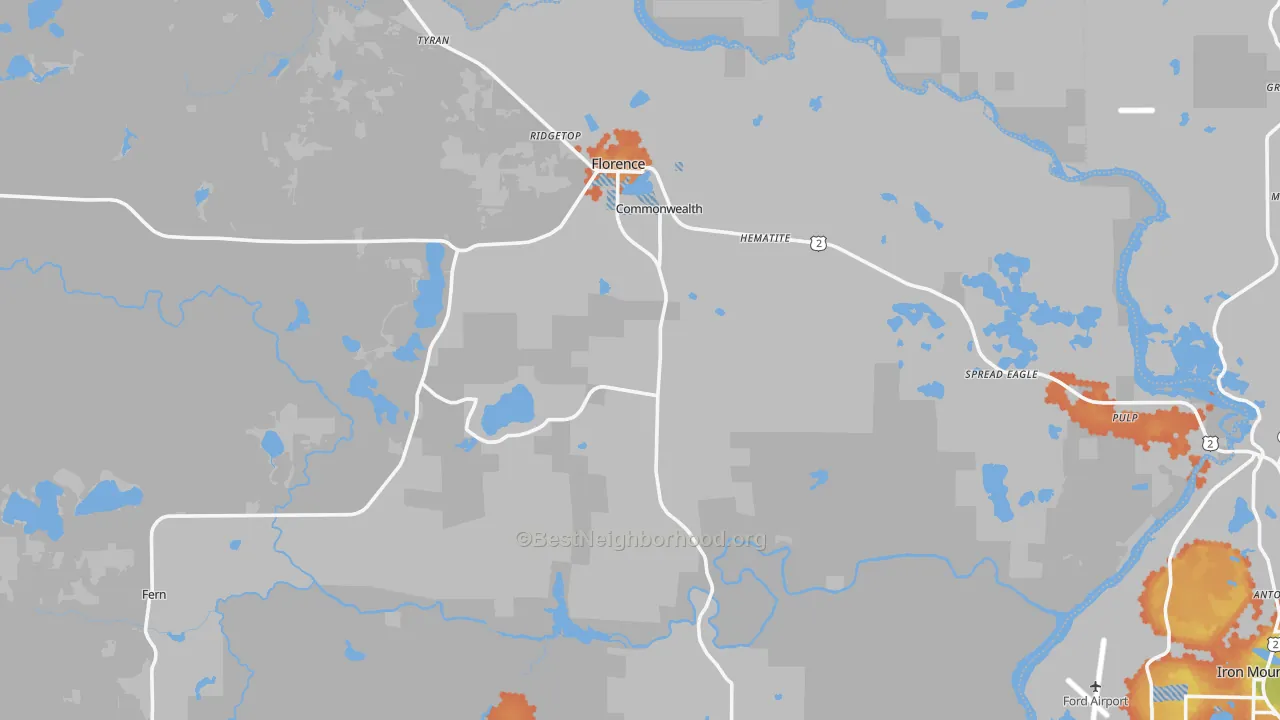Bike Grade map of Florence, WI