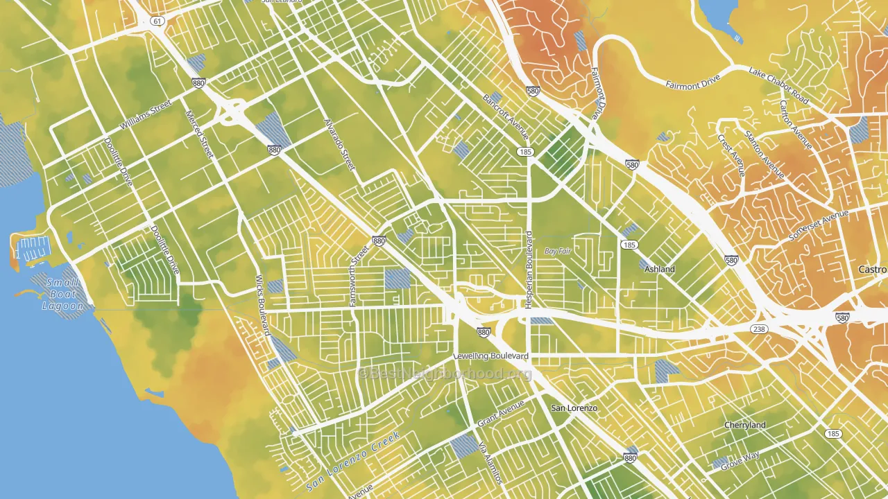 Bike Grade map of Floresta Gardens-Bradrick, San Leandro, CA
