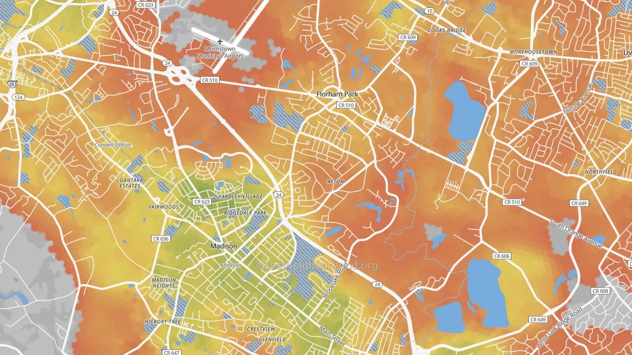 Bike Grade map of Florham Park, NJ