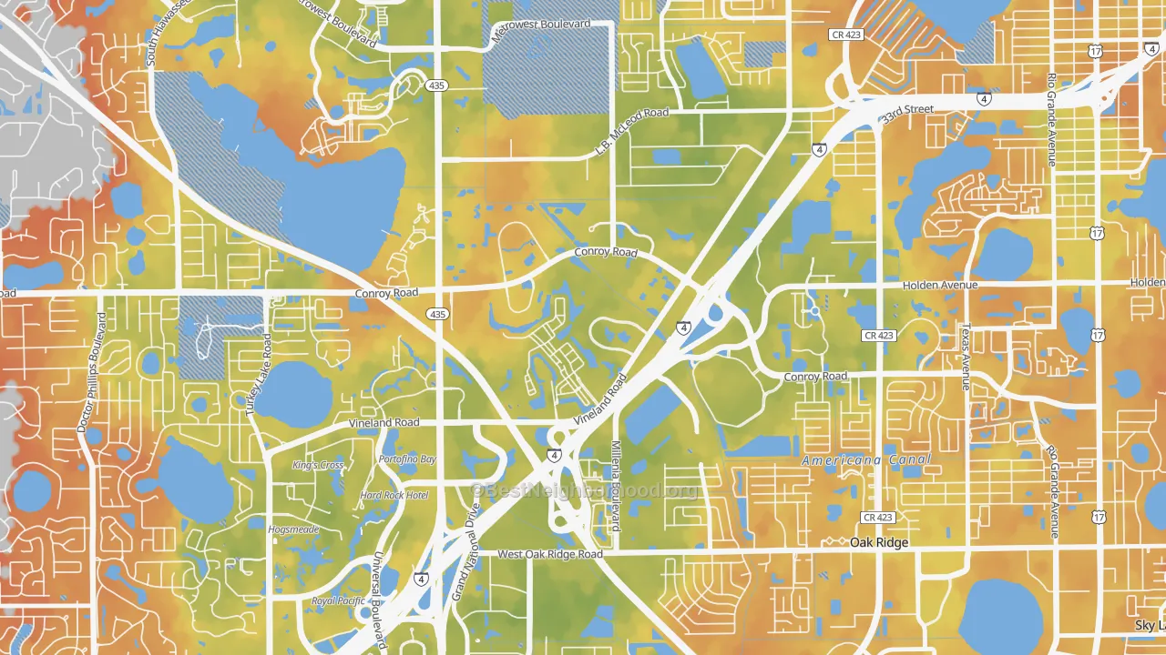 Bike Grade map of Florida Center North, Orlando, FL