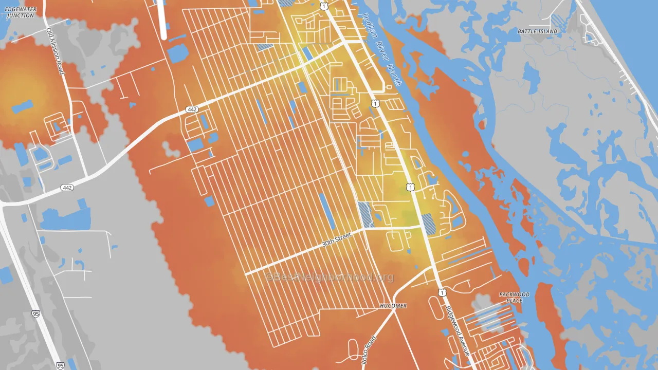 Bike Grade map of Florida Shores, Edgewater, FL
