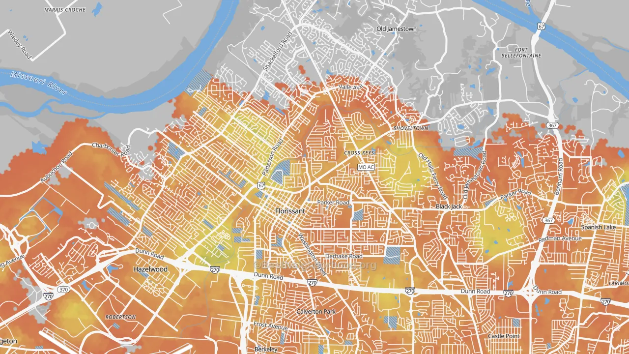 Bike Grade map of Florissant, MO