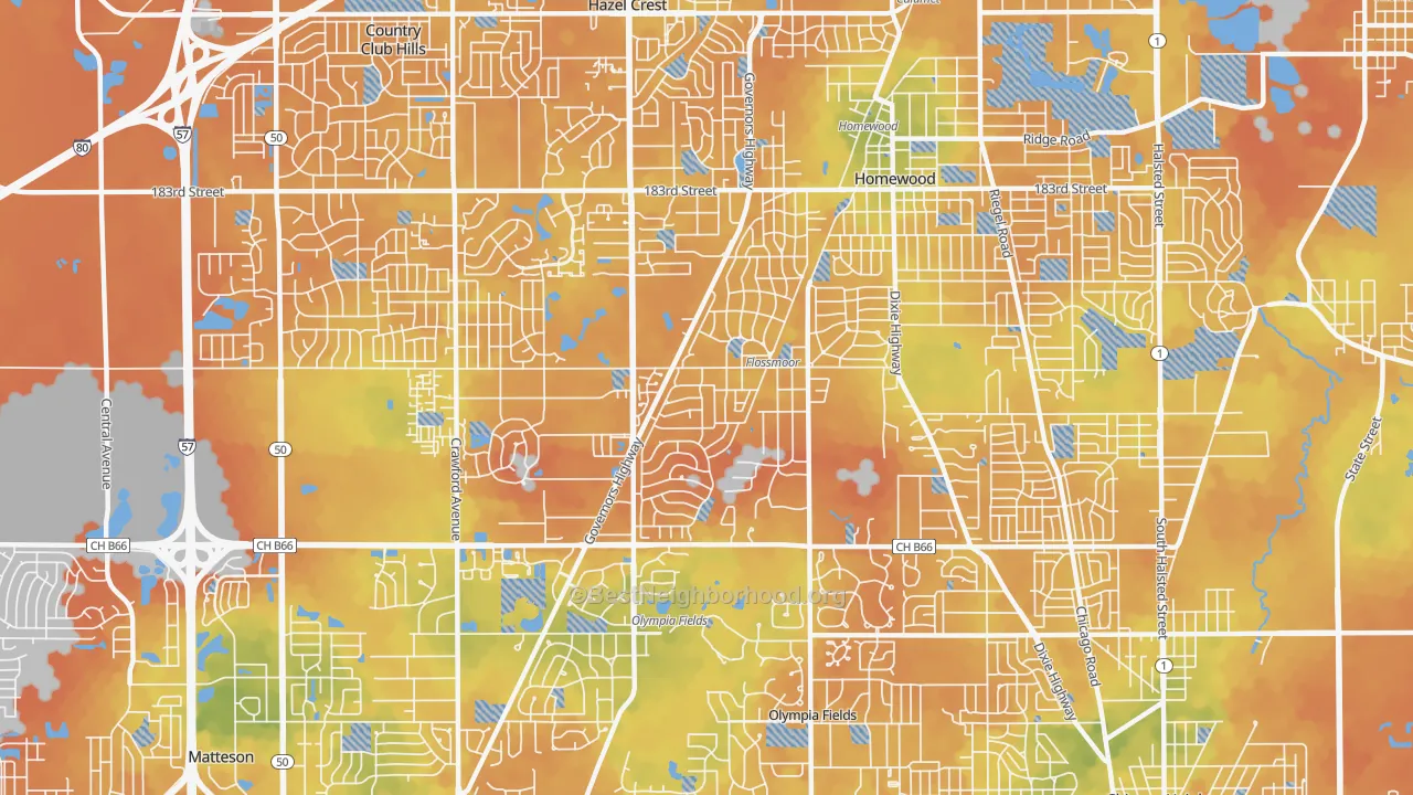Bike Grade map of Flossmoor, IL