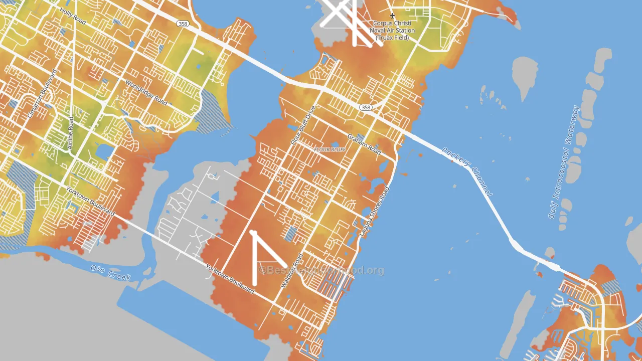 Bike Grade map of Flour Bluff, Corpus Christi, TX
