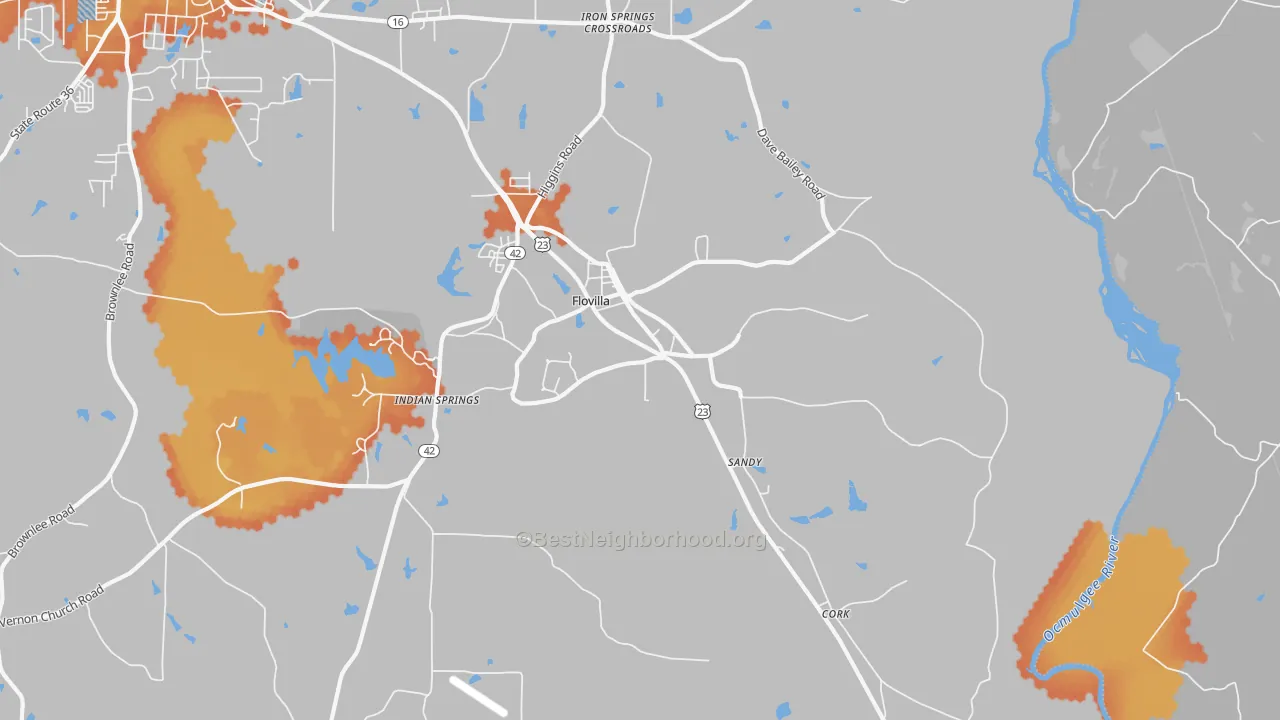 Bike Grade map of Flovilla, GA