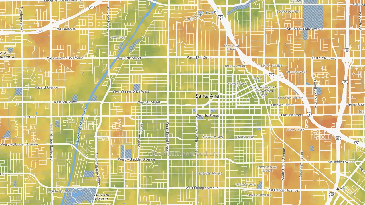 Bike Grade map of Flower Park, Santa Ana, CA