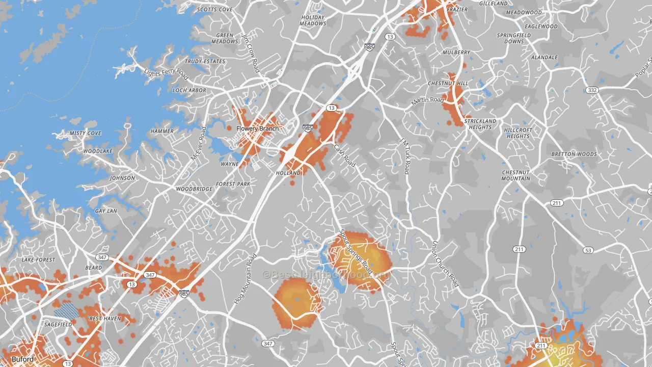 Bike Grade map of Flowery Branch, GA