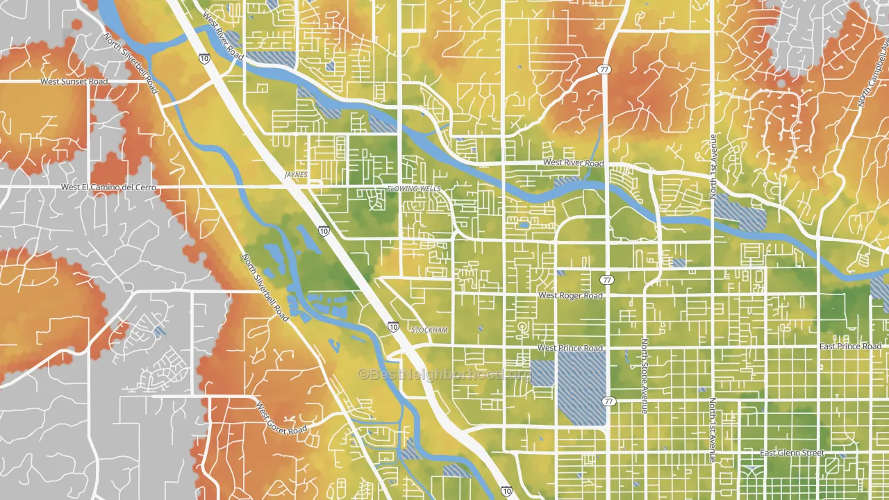 Bike Grade map of Flowing Wells, AZ