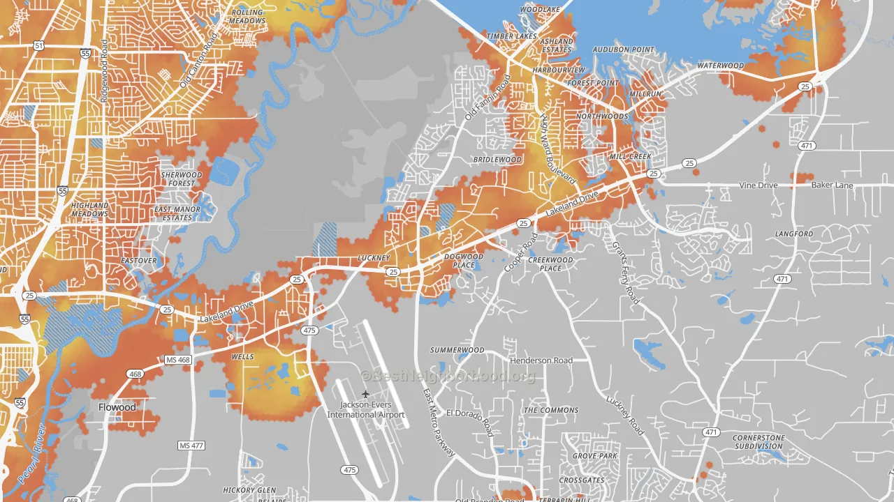 Bike Grade map of Flowood, MS