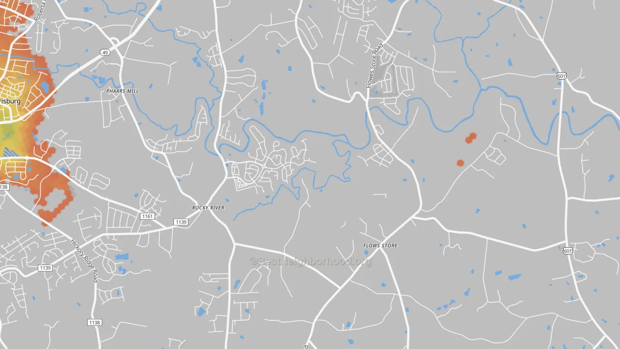 Bike Grade map of Flows Store, NC