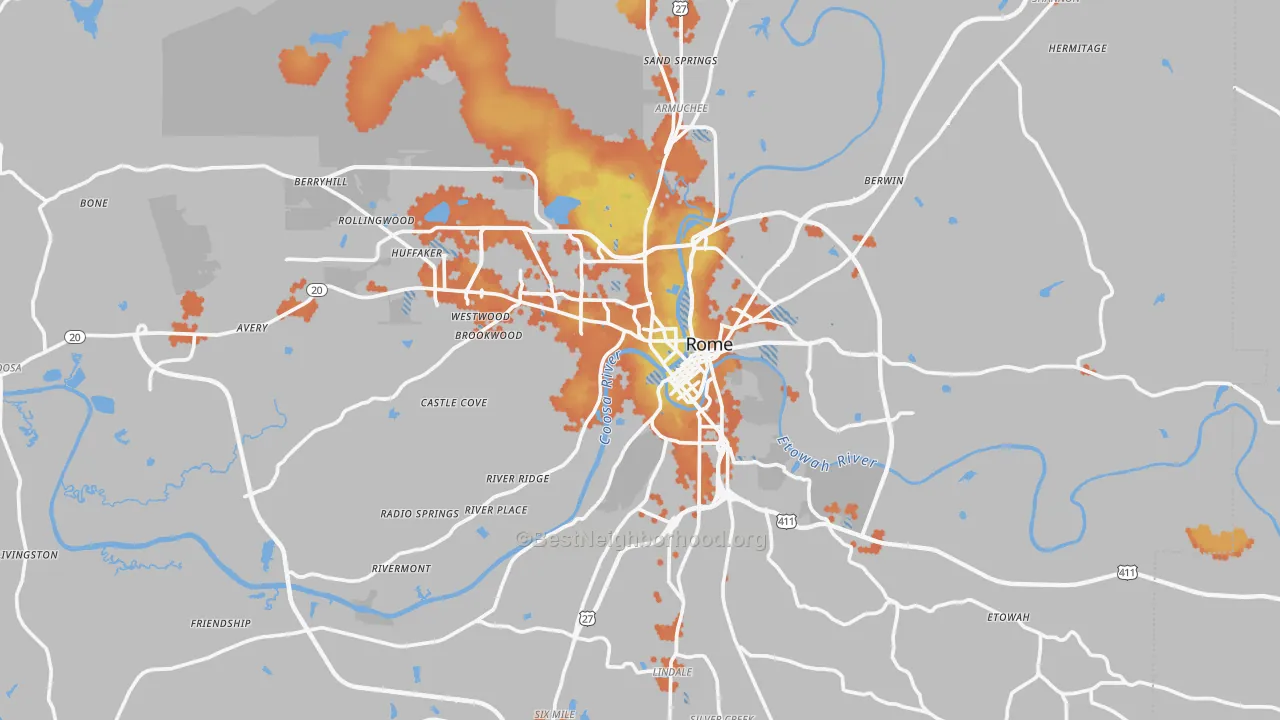 Bike Grade map of Floyd County, GA