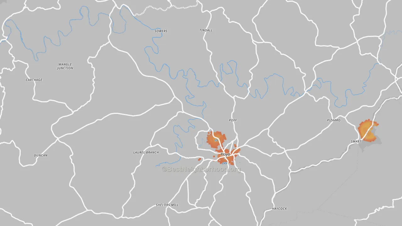 Bike Grade map of Floyd County, VA