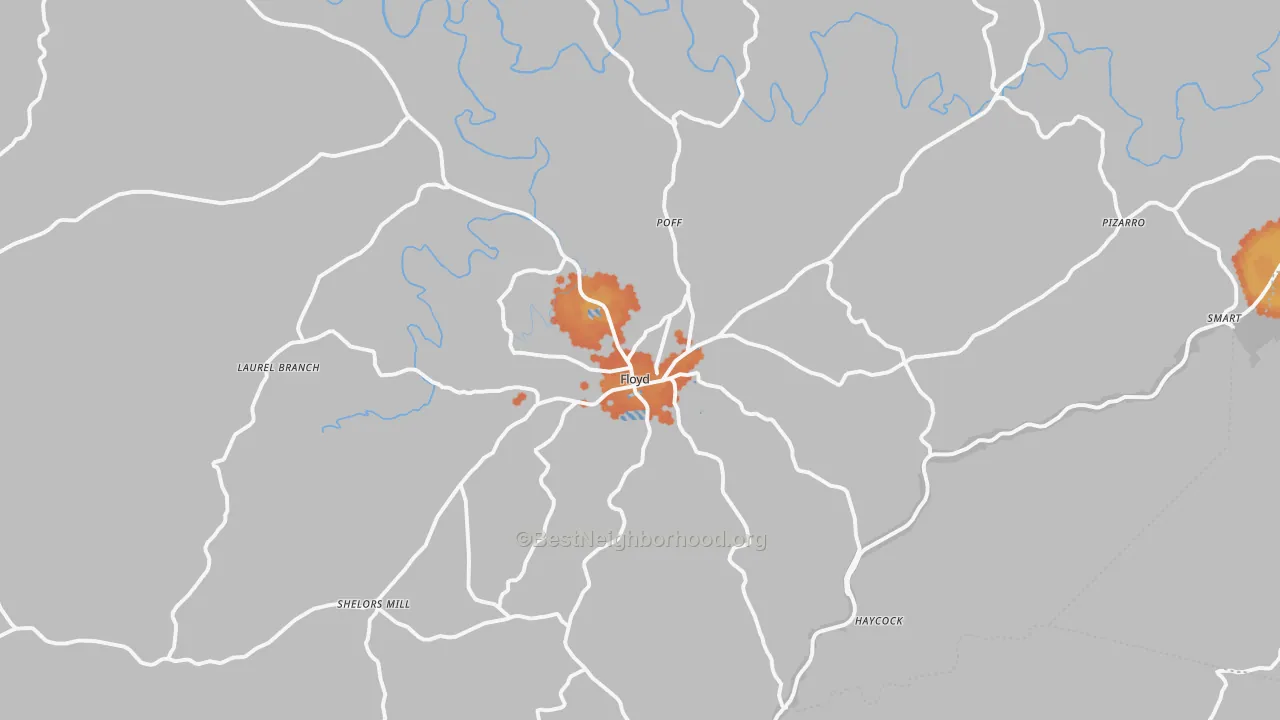 Bike Grade map of Floyd, VA