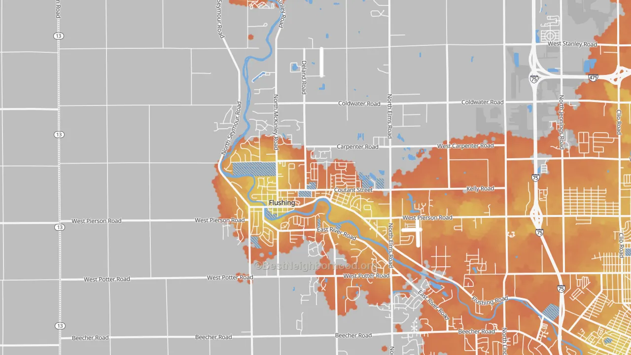 Bike Grade map of Flushing, MI
