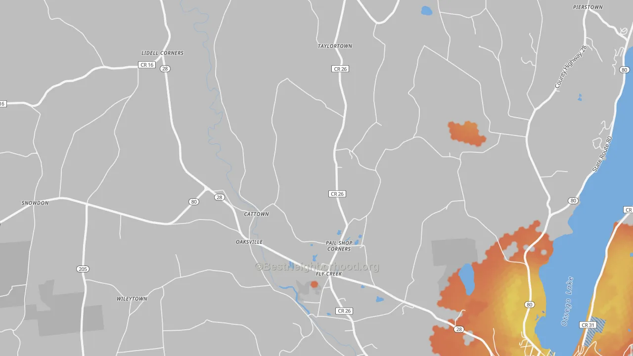 Bike Grade map of Fly Creek, NY