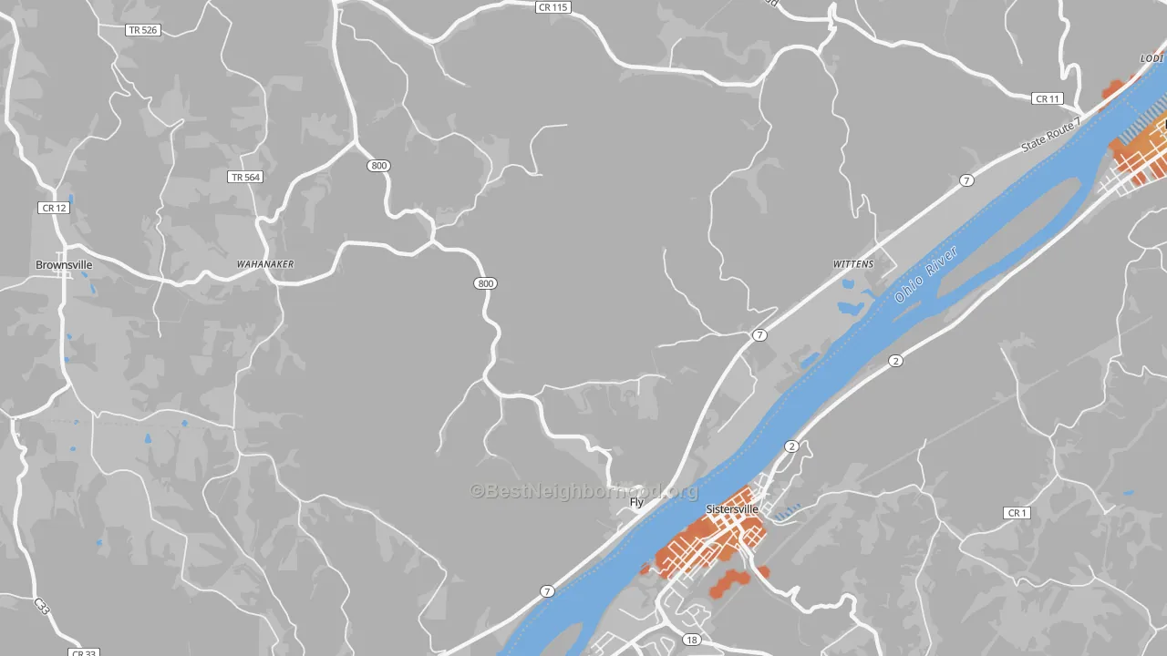 Bike Grade map of Fly, OH