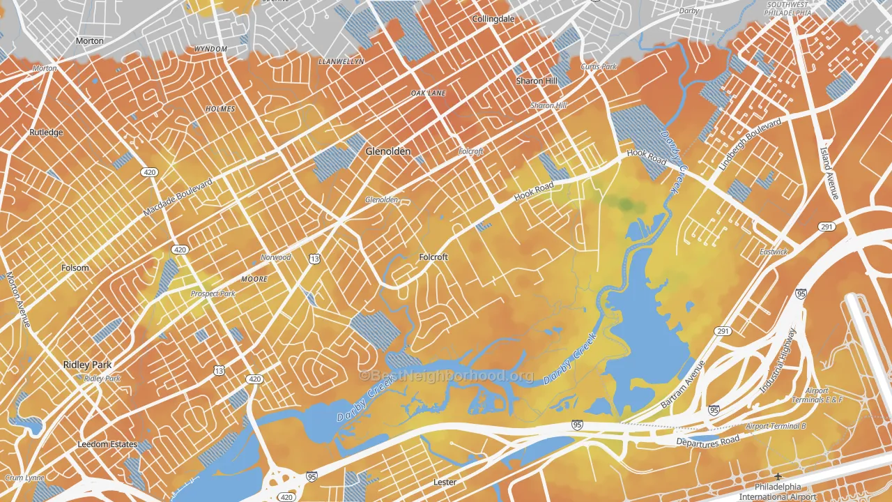 Bike Grade map of Folcroft, PA