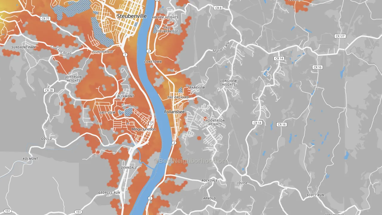 Bike Grade map of Follansbee, WV