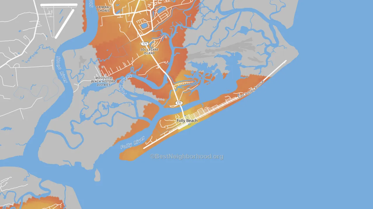 Bike Grade map of Folly Beach, SC