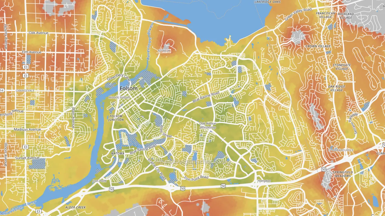 Bike Grade map of Folsom, CA