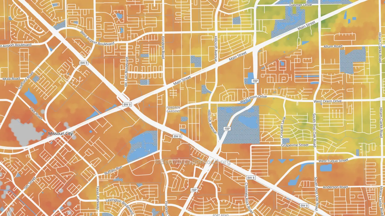 Bike Grade map of Fondren Gardens, Houston, TX