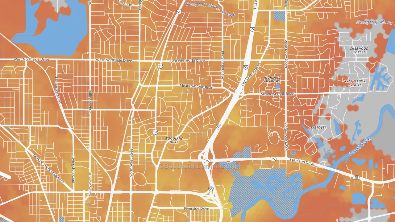 Bike Grade map of Fondren North Renaissance, Jackson, MS