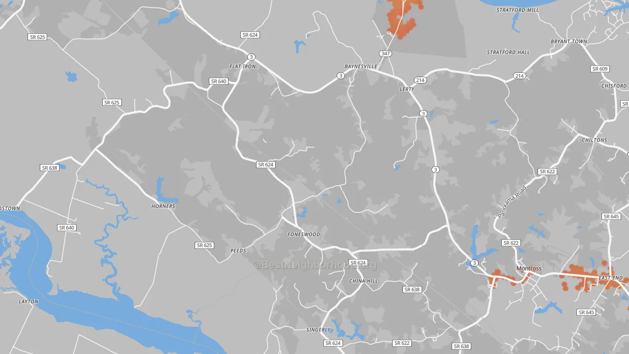 Bike Grade map of Foneswood, VA