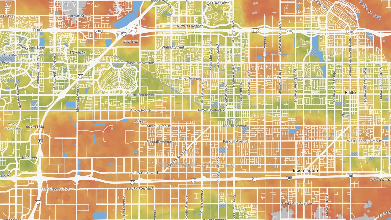 Bike Grade map of Fontana, CA