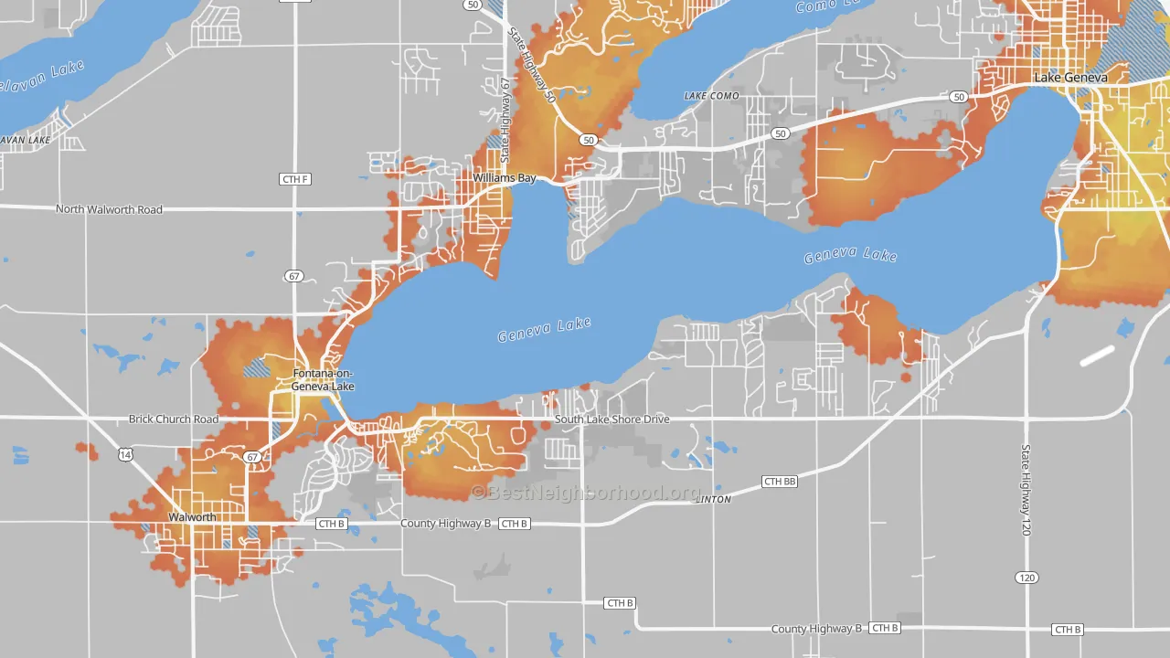 Bike Grade map of Fontana, WI