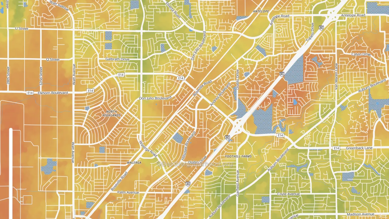 Bike Grade map of Foothill Farms, CA