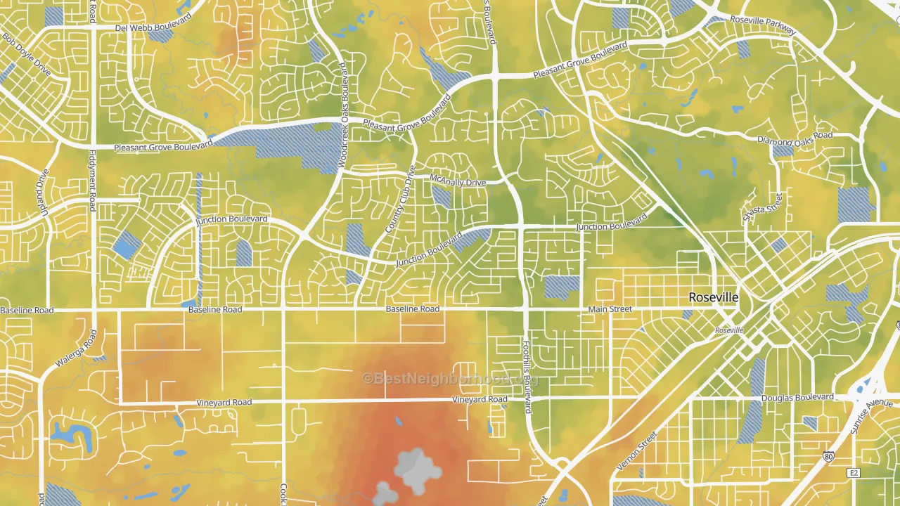 Bike Grade map of Foothill Junction, Roseville, CA