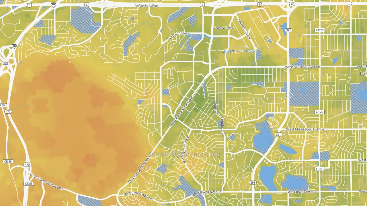 Bike Grade map of Foothills, Lakewood, CO