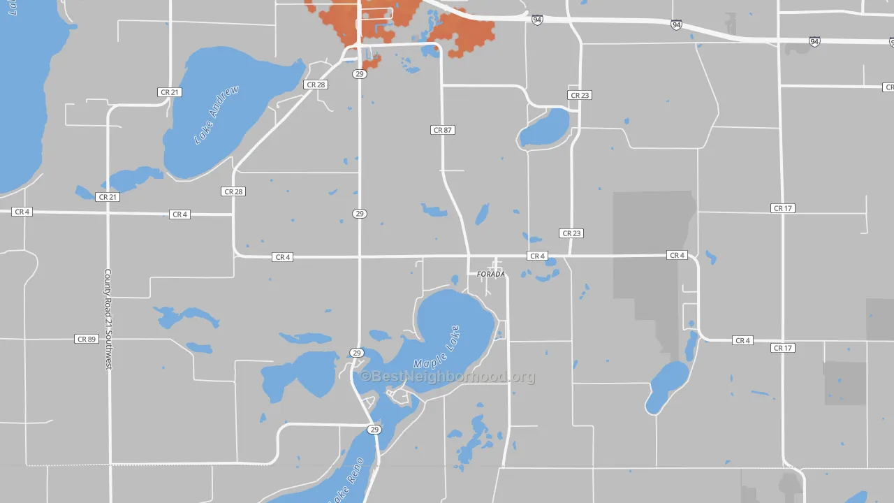 Bike Grade map of Forada, MN