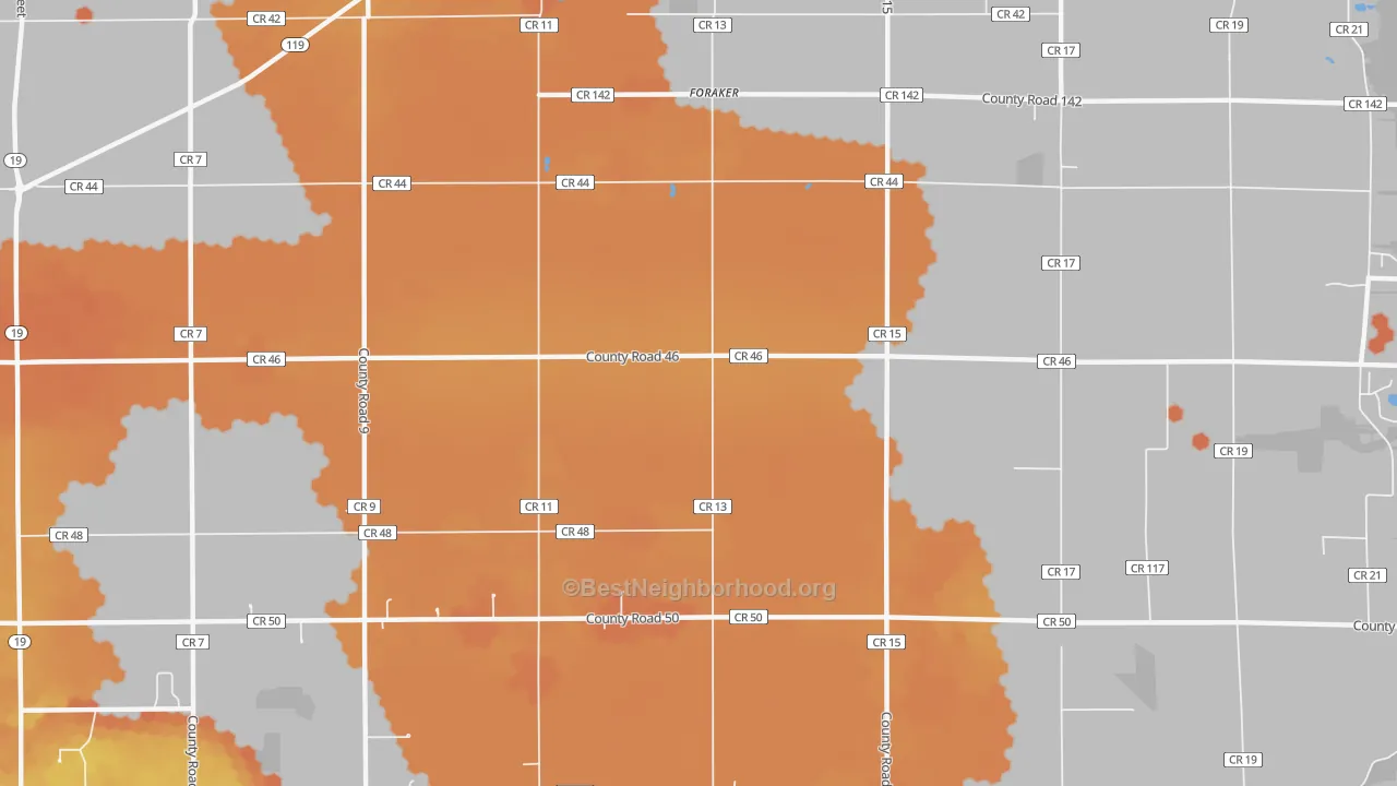 Bike Grade map of Foraker, IN