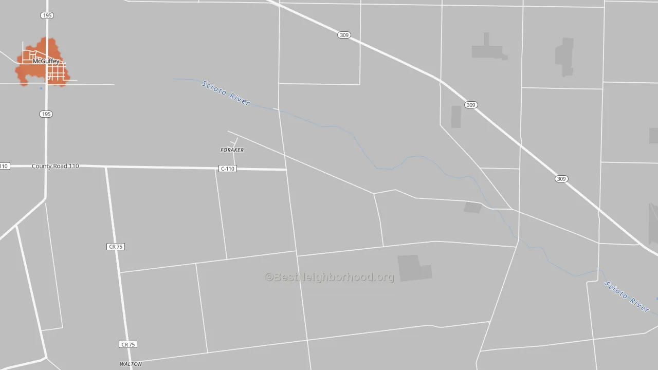 Bike Grade map of Foraker, OH