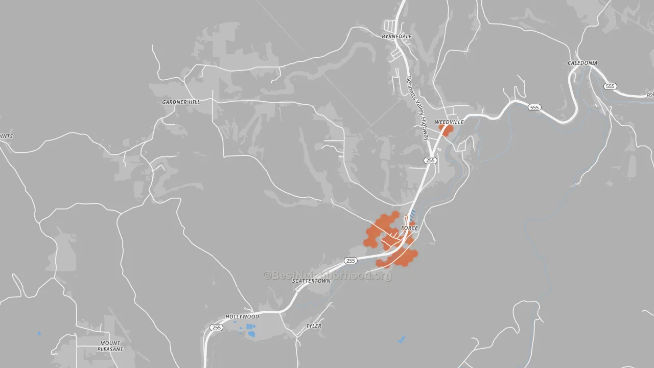 Bike Grade map of Force, PA