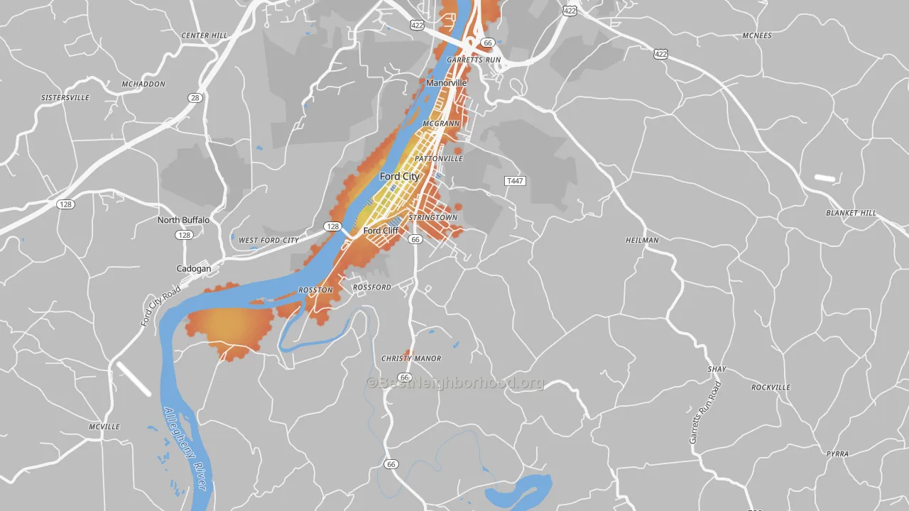 Bike Grade map of Ford City, PA