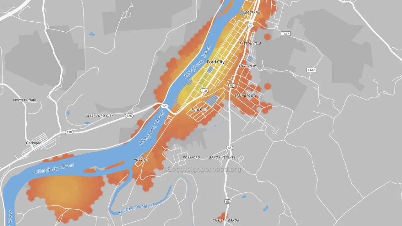 Bike Grade map of Ford Cliff, PA