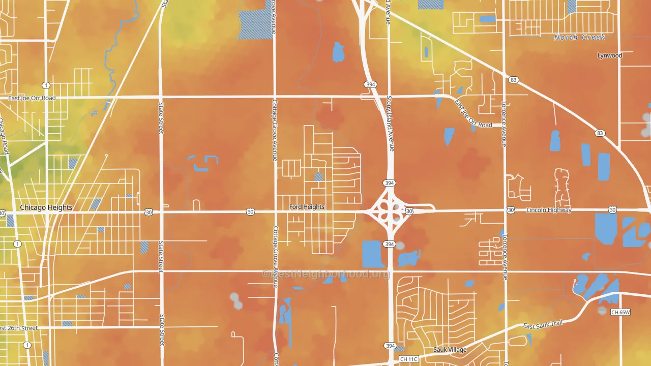Bike Grade map of Ford Heights, IL