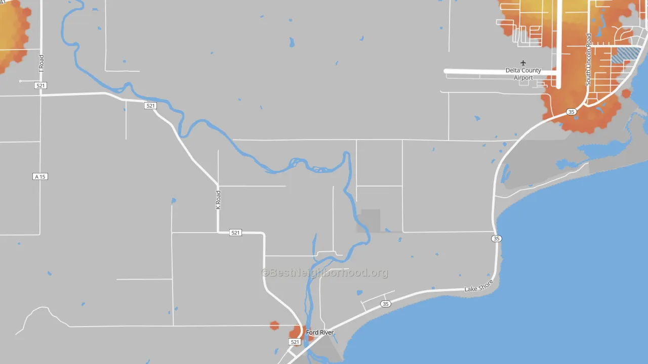 Bike Grade map of Ford River, MI