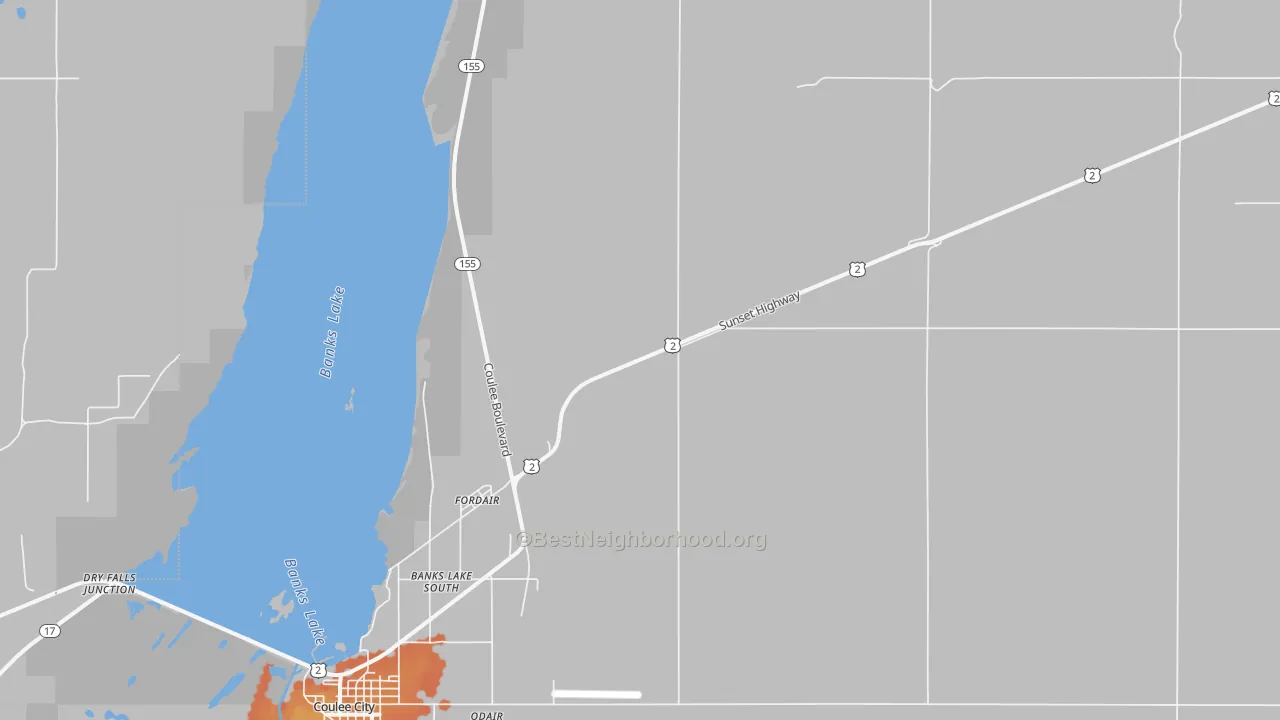 Bike Grade map of Fordair, WA