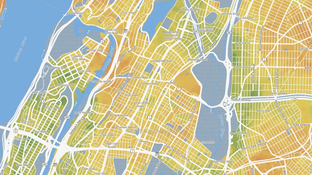 Bike Grade map of Fordham, Bronx, NY