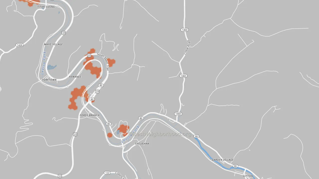 Bike Grade map of Fords Branch, KY