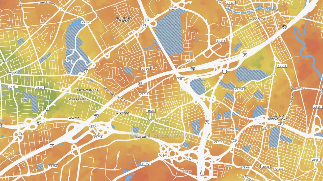 Bike Grade map of Fords, NJ