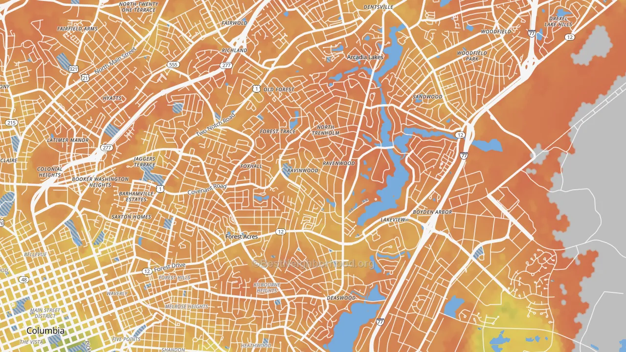 Bike Grade map of Forest Acres, SC